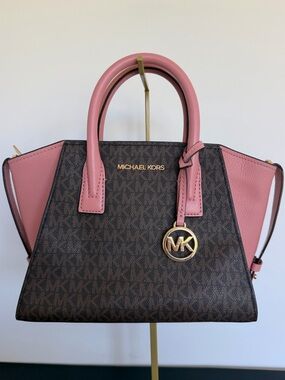 Michael Kors Avril Small Satchel Signature Brown Pink